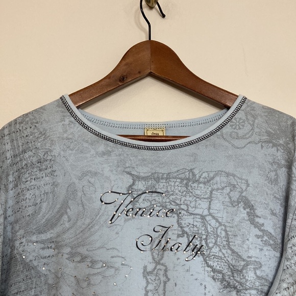Jess & Jane Top Womens XL Blue Venice Italy Allover Print Long Sleeve Studs - Picture 3 of 10